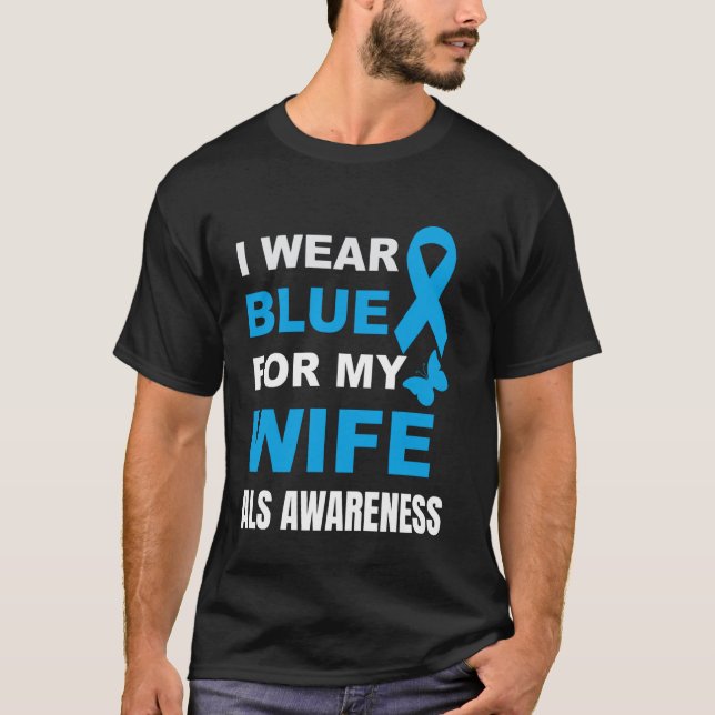 CAMISETA EU USO AZUL PARA CONSCIENTIZAÇÃO DA ALS DA MINHA E (Frente)