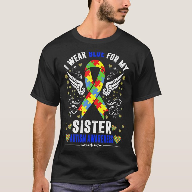 Camiseta Eu Uso Azul Para Minha Irmã Boho Arco-íris Conscie (Frente)