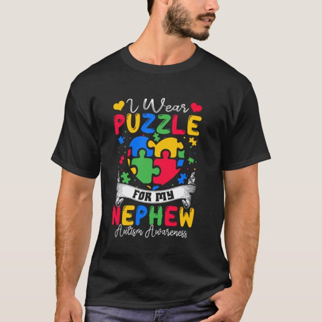 Camiseta Eu Uso Puzzle Pelo Meu Sobrinho Conscientização do (Frente)