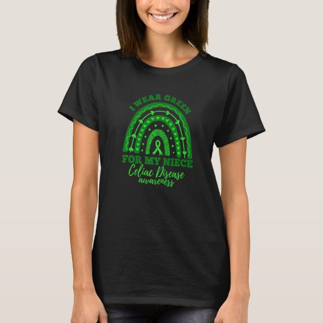 Camiseta Eu Uso Verde Para a Doença Celíaca Arco-Íris da Mi (Frente)