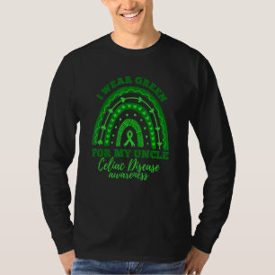 Camiseta Eu Uso Verde Pelo Meu Tio Arco-íris Doença Celíaca