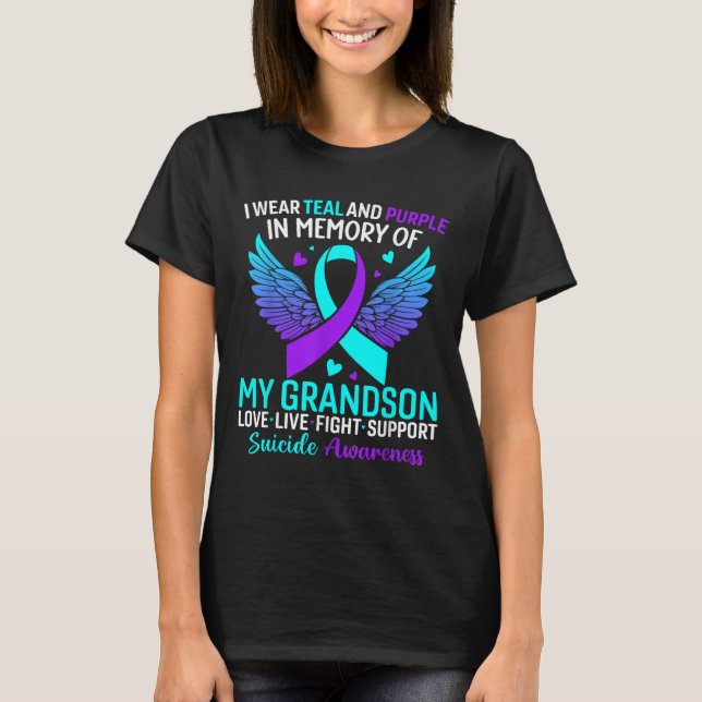 Camiseta Eu Uso Verde Turquesa E Roxo Para a Prevenção do S (Frente)