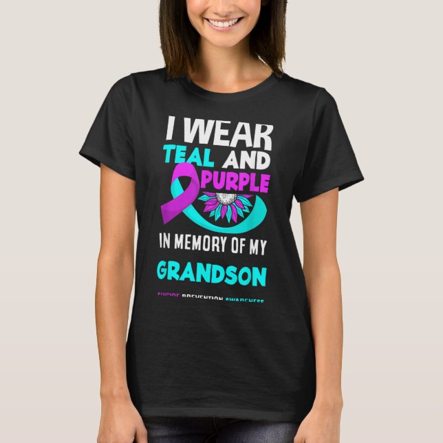 Camiseta Eu Uso Verde Turquesa E Roxo Para a Prevenção Pelo (Frente)