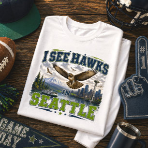Camiseta Eu Vejo Falcões em Fã de Futebol de Seattle