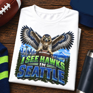 Camiseta Eu Vejo Falcões em Fã de Futebol de Seattle