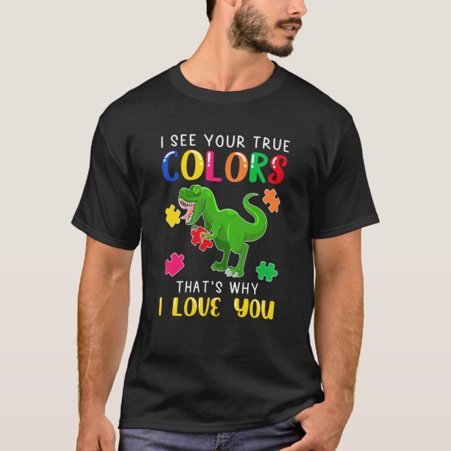Camiseta Eu Vejo Sua Cor Verdadeira Quebra-Cabeça Dinossaur (Frente)