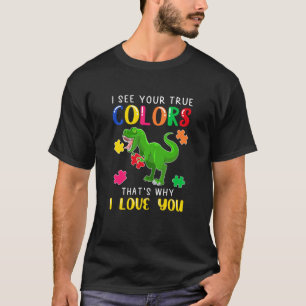 Camiseta Eu Vejo Sua Cor Verdadeira Quebra-Cabeça Dinossaur