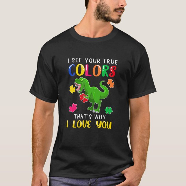 Camiseta Eu Vejo Sua Cor Verdadeira Quebra-Cabeça Dinossaur (Frente)