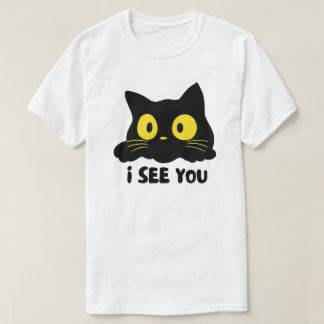 Camiseta Eu Vejo Você Design de Gato Preto