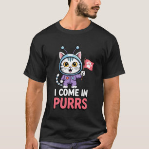 Camiseta Eu Venho em Purrs Gato Alien Design Engraçado