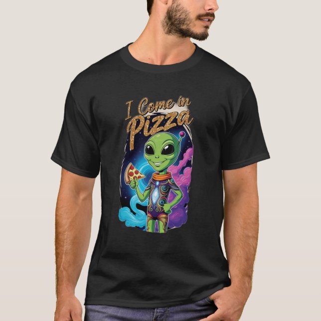 Camiseta "Eu venho na Pizza" em vez de "Paz". (Frente)