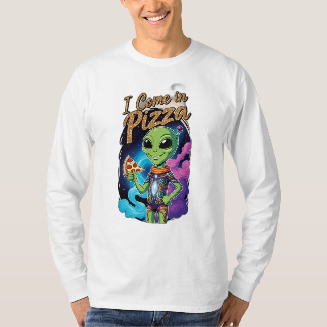 Camiseta "Eu venho na pizza" em vez de "Paz" (Frente)