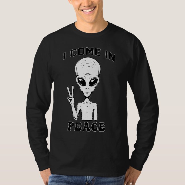 Camiseta Eu Vim Na Alienígena Da Paz Ufo Space Para Menino  (Frente)