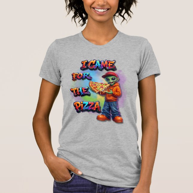 Camiseta Eu Vim Por Pizza Design de Comida de Alien Diverti (Frente)