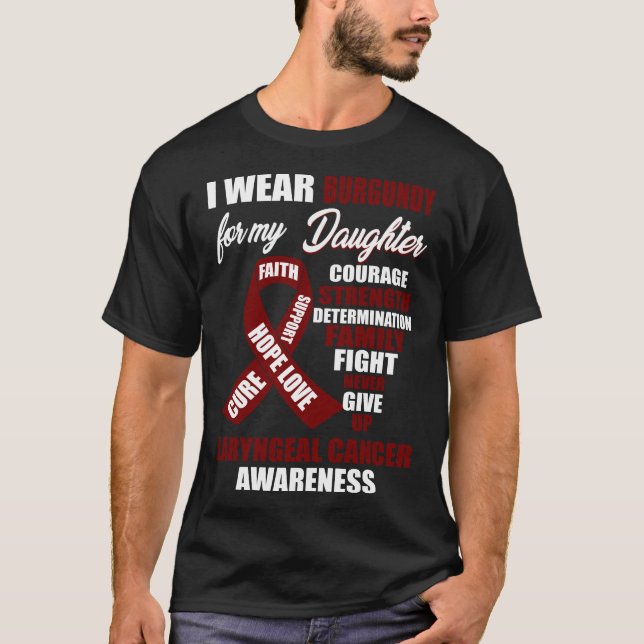 Camiseta Eu Visto a Consciência do Cancer Burgundy Laryngea (Frente)
