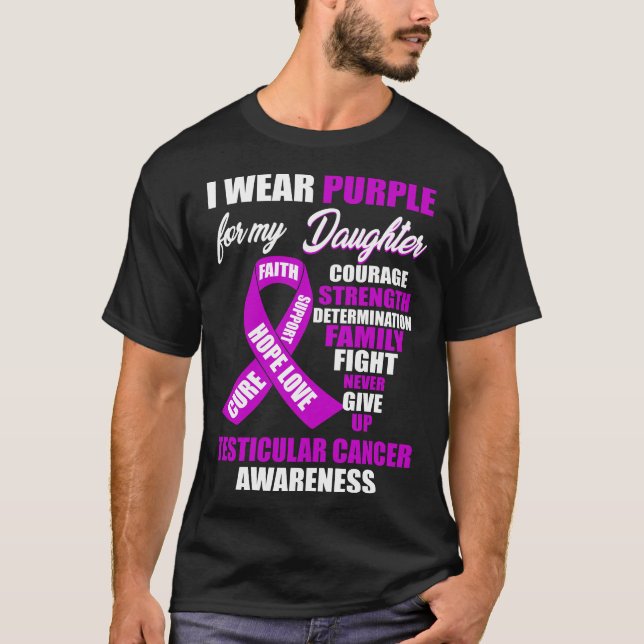 Camiseta Eu Visto a Consciência do Cancer Purple Testicular (Frente)
