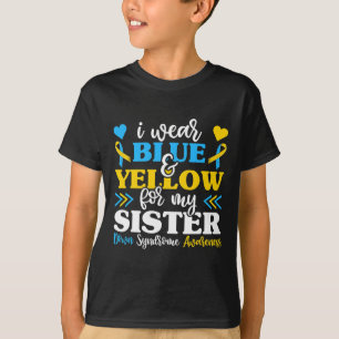 Camiseta Eu Visto Amarelo Azul Para Minha Irmã Baixo Síndro