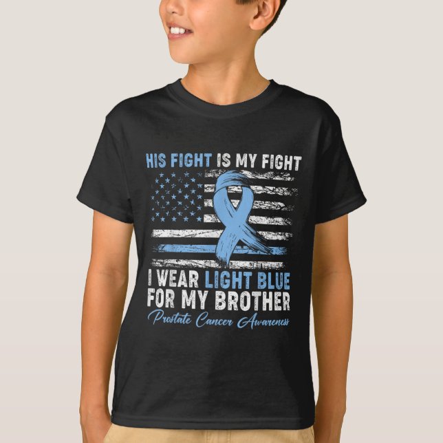 Camiseta Eu Visto Azul Claro Para O Meu Irmão Cancer De Pró (Frente)