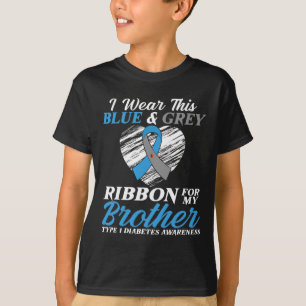 Camiseta Eu Visto Azul e Cinza Para Meu Irmão Tipo 1 Diabet