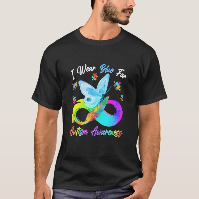 Camiseta Eu Visto Azul Para A Consciência Autismo Borboleta (Frente)