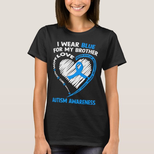 Camiseta Eu Visto Azul Para A Consciência Do Autismo Irmão (Frente)