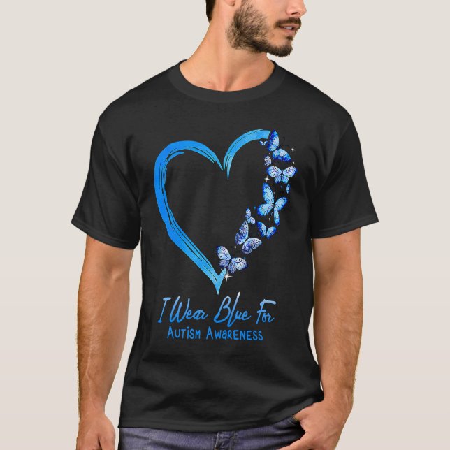 Camiseta Eu Visto Azul Para Consciência Autismo Borboleta C (Frente)