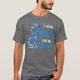 Camiseta Eu Visto Azul Para Meu Avô Autismo Borboleta Ribbo