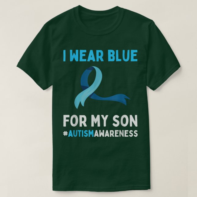 Camiseta Eu Visto Azul Para Meu Filho Autismo Quebra-cabeça (Frente do Design)