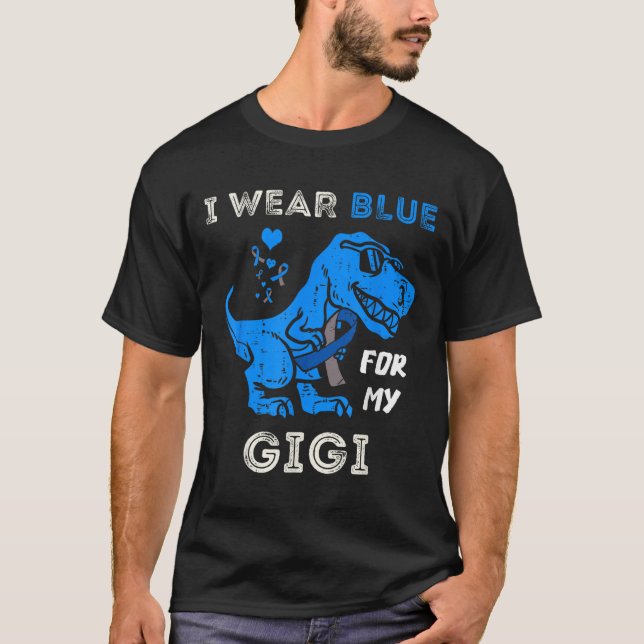 Camiseta Eu Visto Azul Para Meu Gigi T Rex Dino Diabetes Aw (Frente)