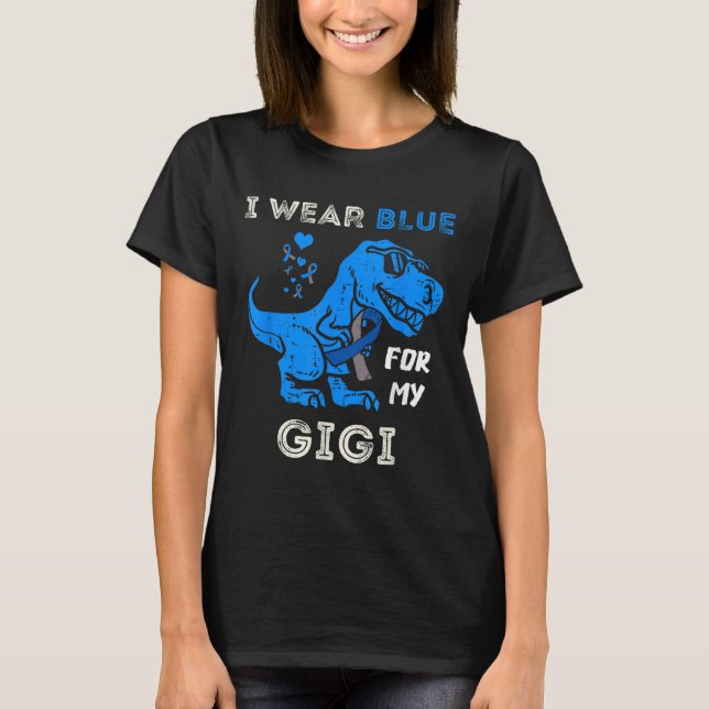 Camiseta Eu Visto Azul Para Meu Gigi T Rex Dino Diabetes Aw (Frente)