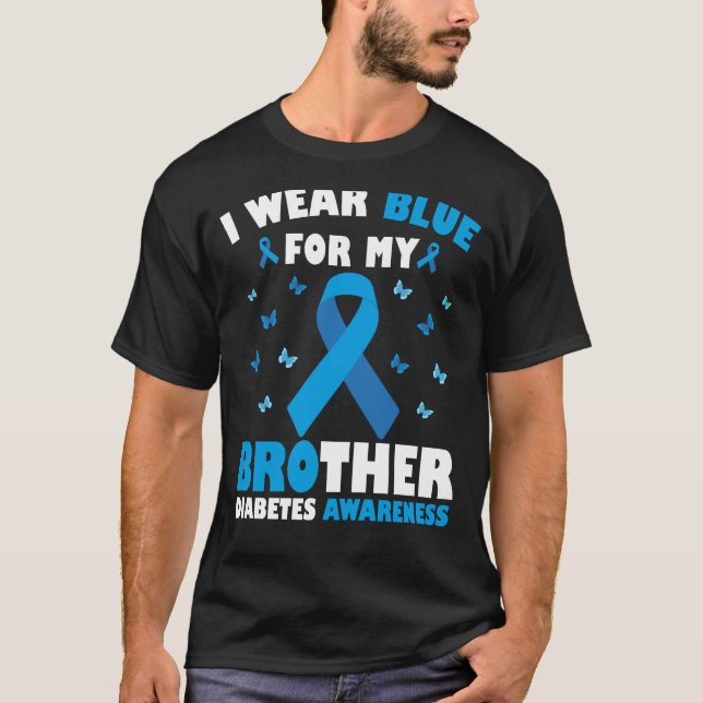 Camiseta Eu Visto Azul Para Meu Irmão Diabetes Sensibilizar (Frente)