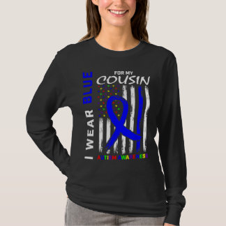 Camiseta Eu Visto Azul Para Meu Primo Autismo Sinalizador D