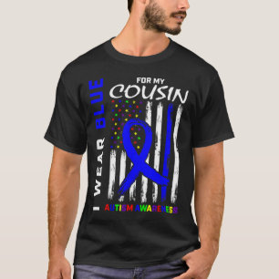 Camiseta Eu Visto Azul Para Meu Primo Autismo Sinalizador D