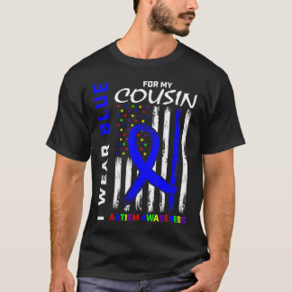 Camiseta Eu Visto Azul Para Meu Primo Autismo Sinalizador D