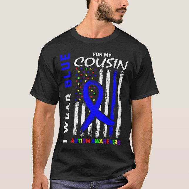Camiseta Eu Visto Azul Para Meu Primo Autismo Sinalizador D (Frente)