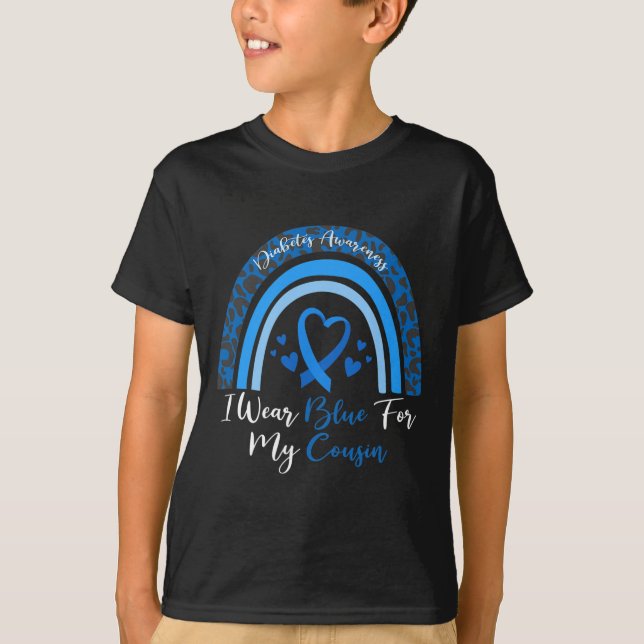 Camiseta Eu Visto Azul Para Meu Primo Rainbow Leopard Diabe (Frente)