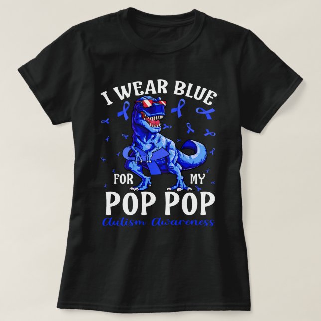 Camiseta Eu Visto Azul Para Minha Consciência Do POP Dinosa (Frente do Design)