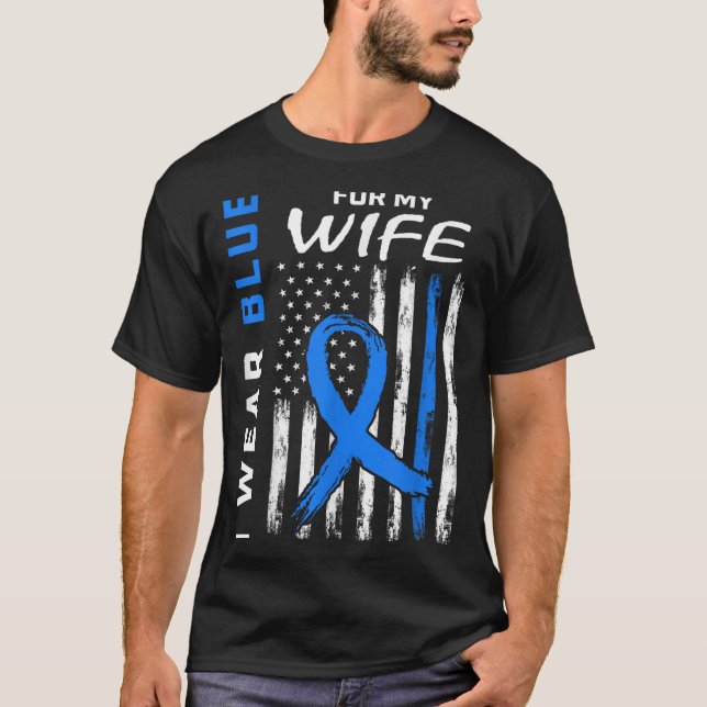 Camiseta Eu Visto Azul Para Minha Esposa Diabetes Sensibili (Frente)