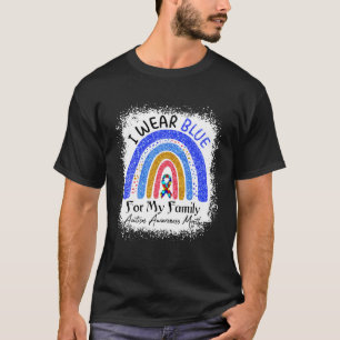 Camiseta Eu Visto Azul Para Minha Família Autismo Arco-Ír