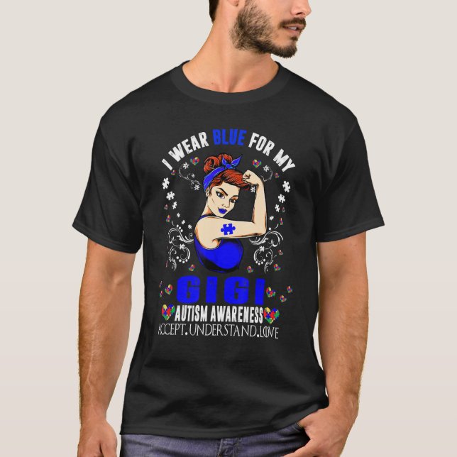 Camiseta Eu Visto Azul Para Minha Gigi Avó Autismo Consciên (Frente)