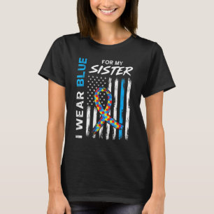 Camiseta Eu Visto Azul Para Minha Irmã Americana Bandeira P