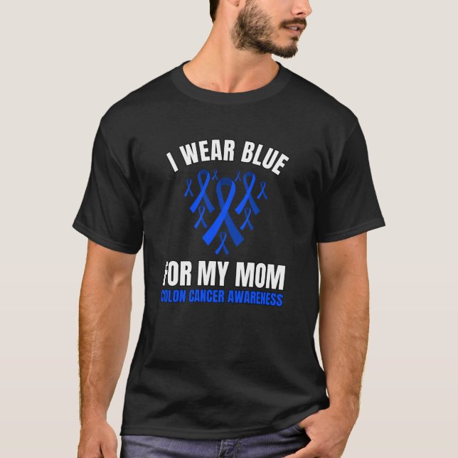 Camiseta Eu Visto Azul Para Minha Mãe Consciência Do Cancer (Frente)