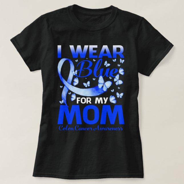 Camiseta Eu Visto Azul Para Minha Mãe Consciência Do Cancer (Frente do Design)