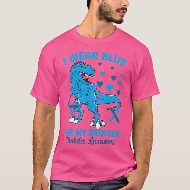 Camiseta Eu Visto Azul Para O Meu Irmão Diabetes Dinossauro (Frente)