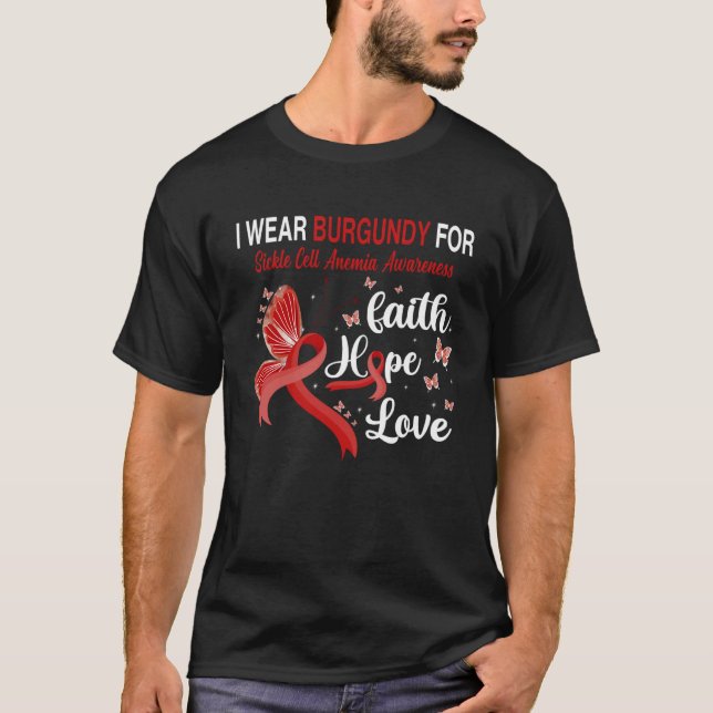 Camiseta Eu Visto Borgonha Para Anemia Célula Falsiforme Co (Frente)