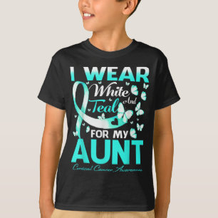 Camiseta Eu Visto Branco E Teal Para Minha Tia Cancer Cervo