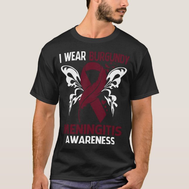 Camiseta Eu Visto Burgundy Pela Consciência Da MENINGITE (Frente)