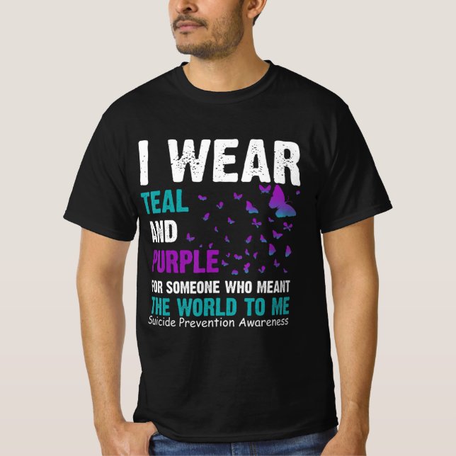 Camiseta Eu Visto Consciência Do Suicídio Teal E Roxo E Pre (Frente)
