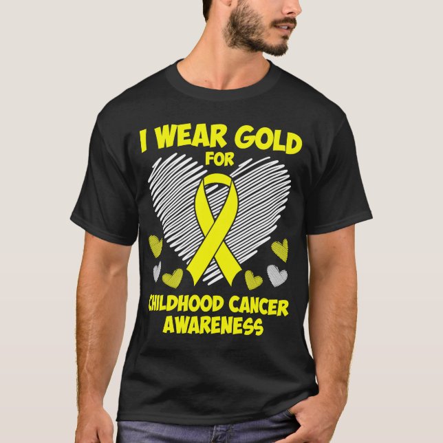 Camiseta Eu visto Dourado para a consciência do Cancer infa (Frente)