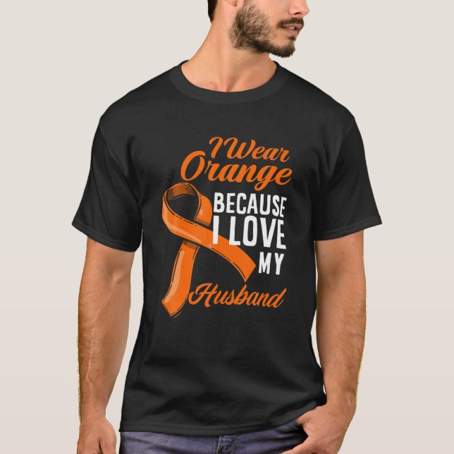 Camiseta Eu Visto Laranja Eu Amo Meu Marido Câncer de rim A (Frente)